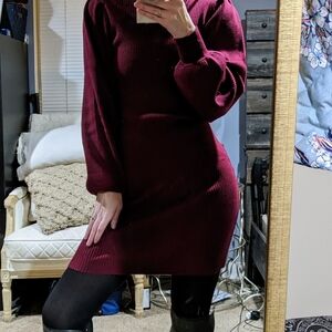 Burgundy Ribbed Knit Dress